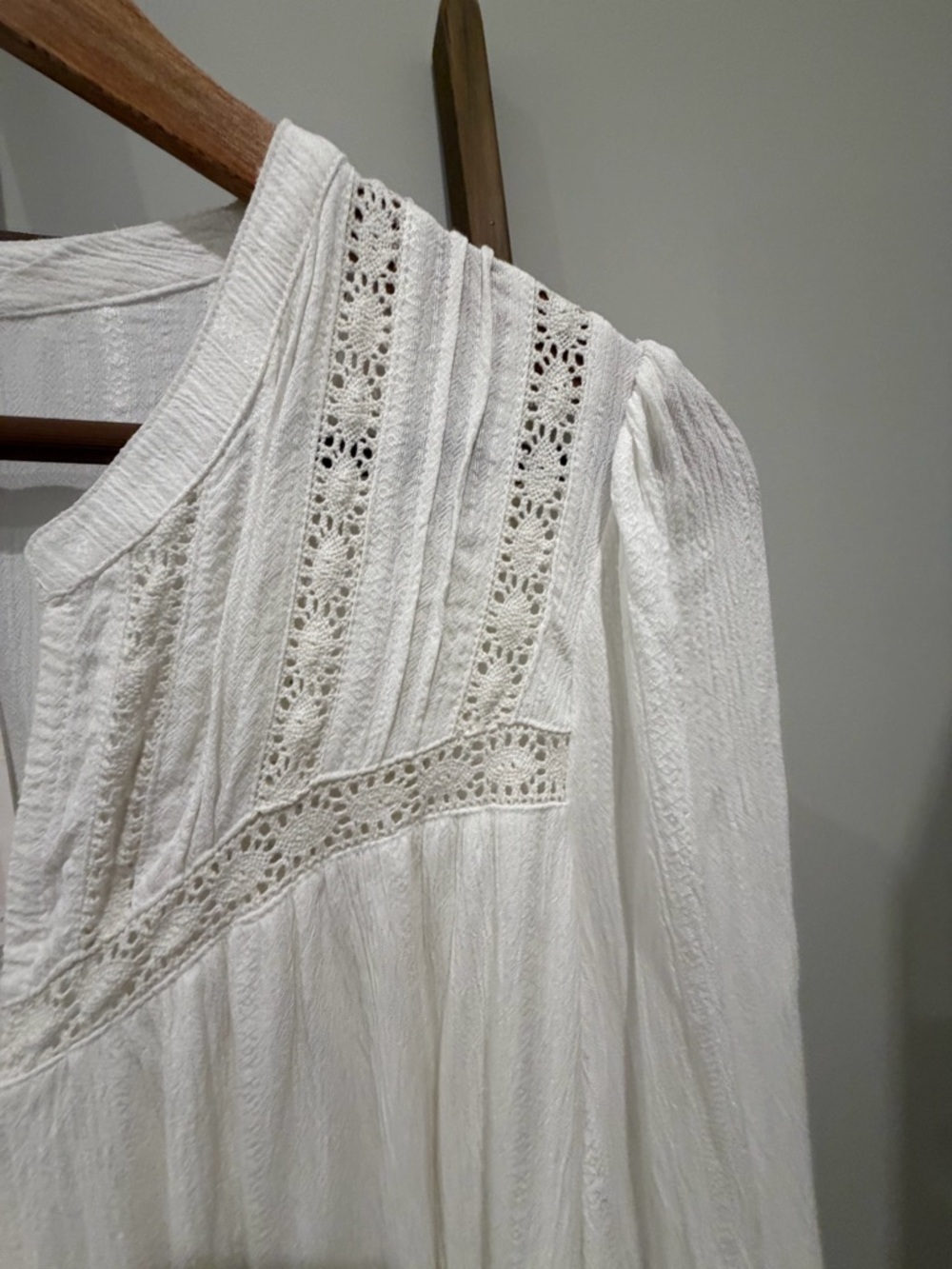 Z Supply Cream Long Sleeve Lace-Trim Maxi Dress